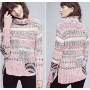 Sparrow Womens Sz Medium Pink Stripe Turtleneck Pullover Cable Knit Sweater